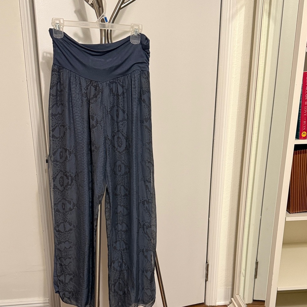 Chic Navy Patterned Women's Wide Leg Pants